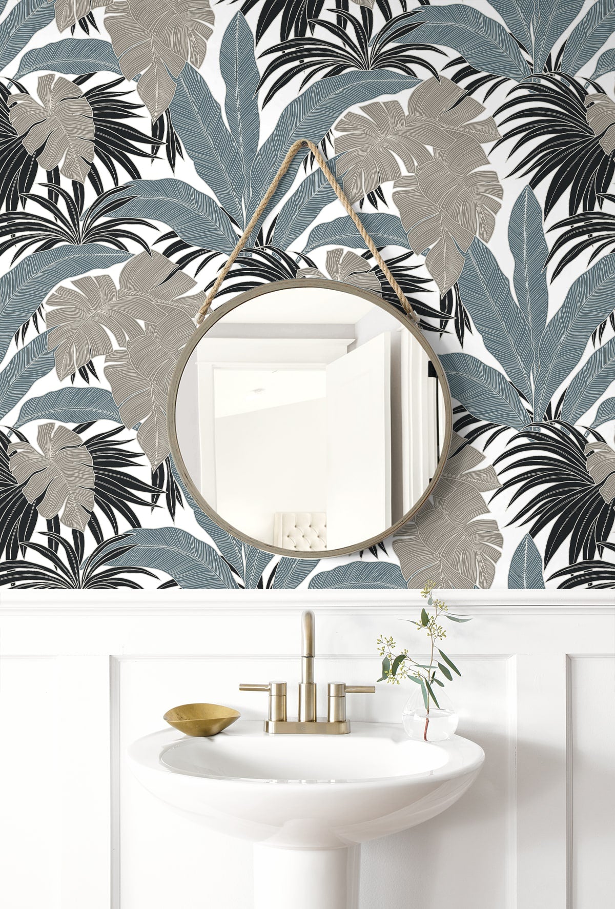 NextWall Laguna Leaf peelƒ??andƒ??stick wallpaper NW58708 ƒ?? bluestone and grey botanical leaf design, vinyl, selfƒ??adhesive and removable.