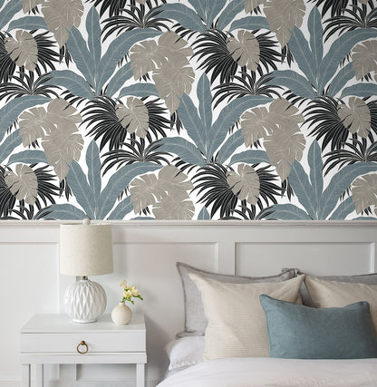 NextWall Laguna Leaf peelƒ??andƒ??stick wallpaper NW58708 ƒ?? bluestone and grey botanical leaf design, vinyl, selfƒ??adhesive and removable.