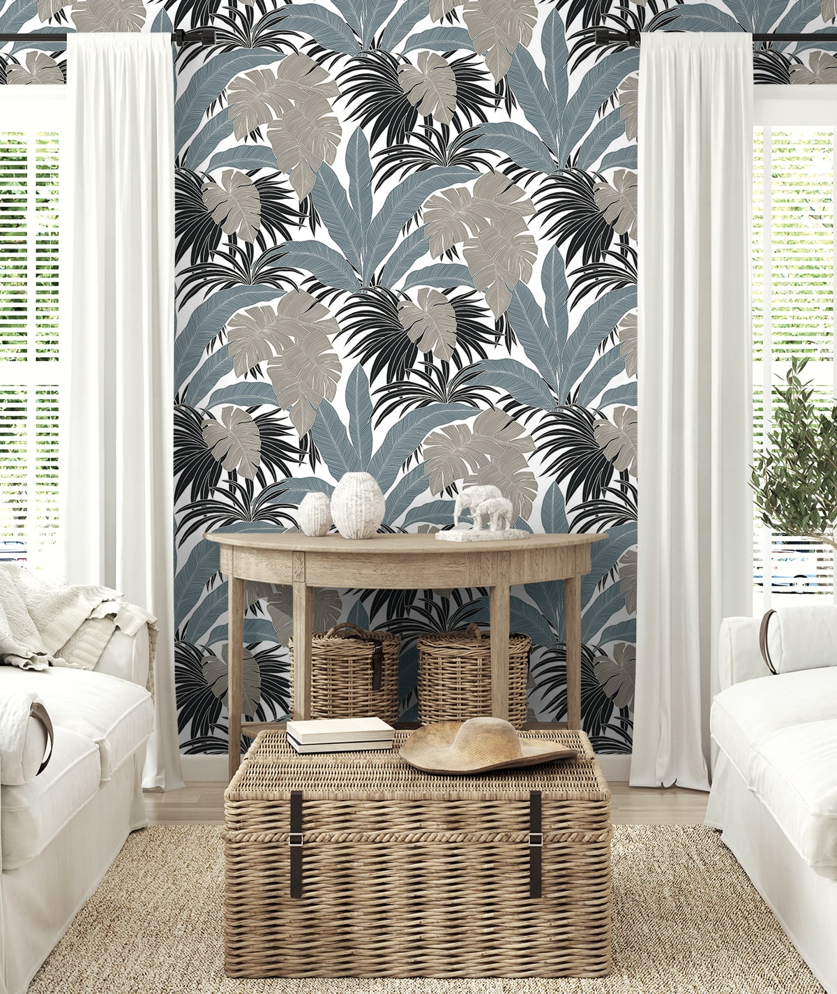 NextWall Laguna Leaf peelƒ??andƒ??stick wallpaper NW58708 ƒ?? bluestone and grey botanical leaf design, vinyl, selfƒ??adhesive and removable.