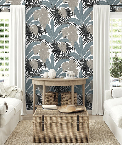 NextWall Laguna Leaf peelƒ??andƒ??stick wallpaper NW58708 ƒ?? bluestone and grey botanical leaf design, vinyl, selfƒ??adhesive and removable.