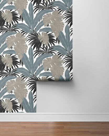 NextWall NextWall Peel & Stick Laguna Leaf Botanical Tropical Blue   - NW58708