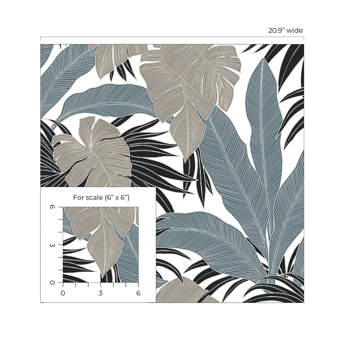 NextWall NextWall Peel & Stick Laguna Leaf Botanical Tropical Blue   - NW58708