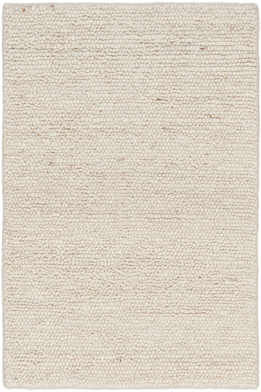 Cream boucle shag rug with chunky, textured pile; rectangular, soft neutral beige.