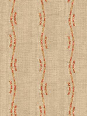 Beige woven fabric with vertical orange-red dashed wavy lines in a repeating pattern.