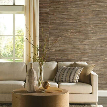 Black and beige River Grass grasscloth wallpaper by York Wallcoverings NZ0786 featuring natural woven fibers, organic textured surface, and luxury neutral design ideal for modern feature walls and high-end interior decor.