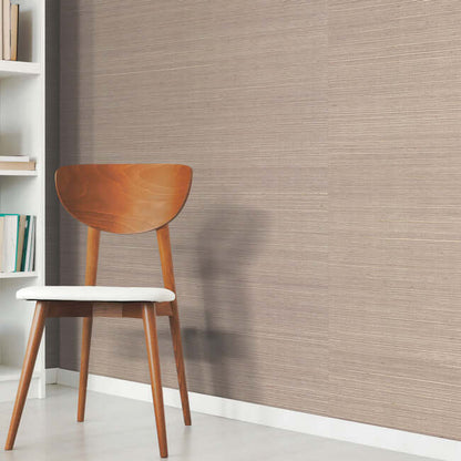 Pale gray grasscloth wallpaper by York Wallcoverings VG4406 with finely woven natural fibers, soft textured finish, and neutral luxury design for modern organic interior feature walls.