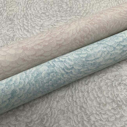 Floret Wallpaper in Blush featuring layers of soft pink petals forming delicate floral blossoms across the wall. This elegant botanical wallpaper adds romantic charm and subtle texture to bedrooms, nurseries, living rooms, powder rooms, and cottagecore-inspired interiors.