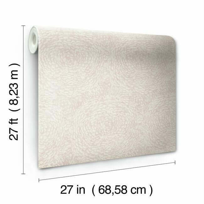 Roll of wallpaper with dimensions indicated on a white background