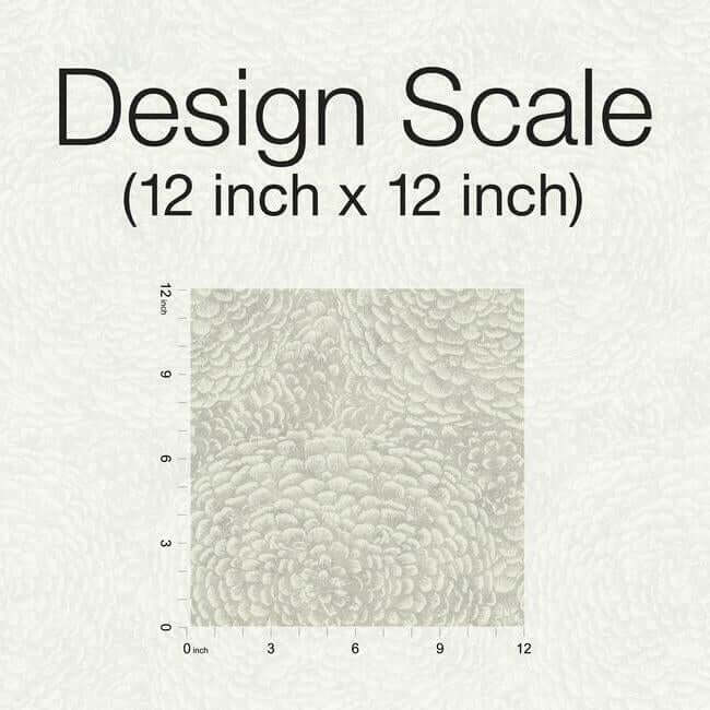 Design scale for 12 inch x 12 inch pattern swatch - Floret Wallpaper in Linen featuring soft clusters of delicate floral blossoms with a light neutral color palette. Elegant floral wallpaper for bedrooms, living rooms, dining rooms, nurseries, hallways, powder rooms, and accent walls. Non-woven washable wallpaper ideal for cottage style, traditional interiors, transitional decor, French country homes, modern classic spaces, and neutral home decorating projects.