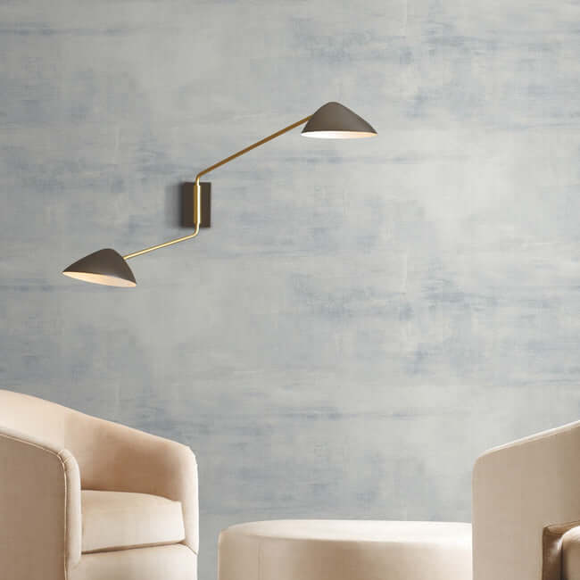 Cambrian Blue Salt Flats Wallpaper featuring a soft blue-gray abstract pattern with cloudy, layered brushstrokes and organic texture. The understated design creates a calm and sophisticated look on the walls.