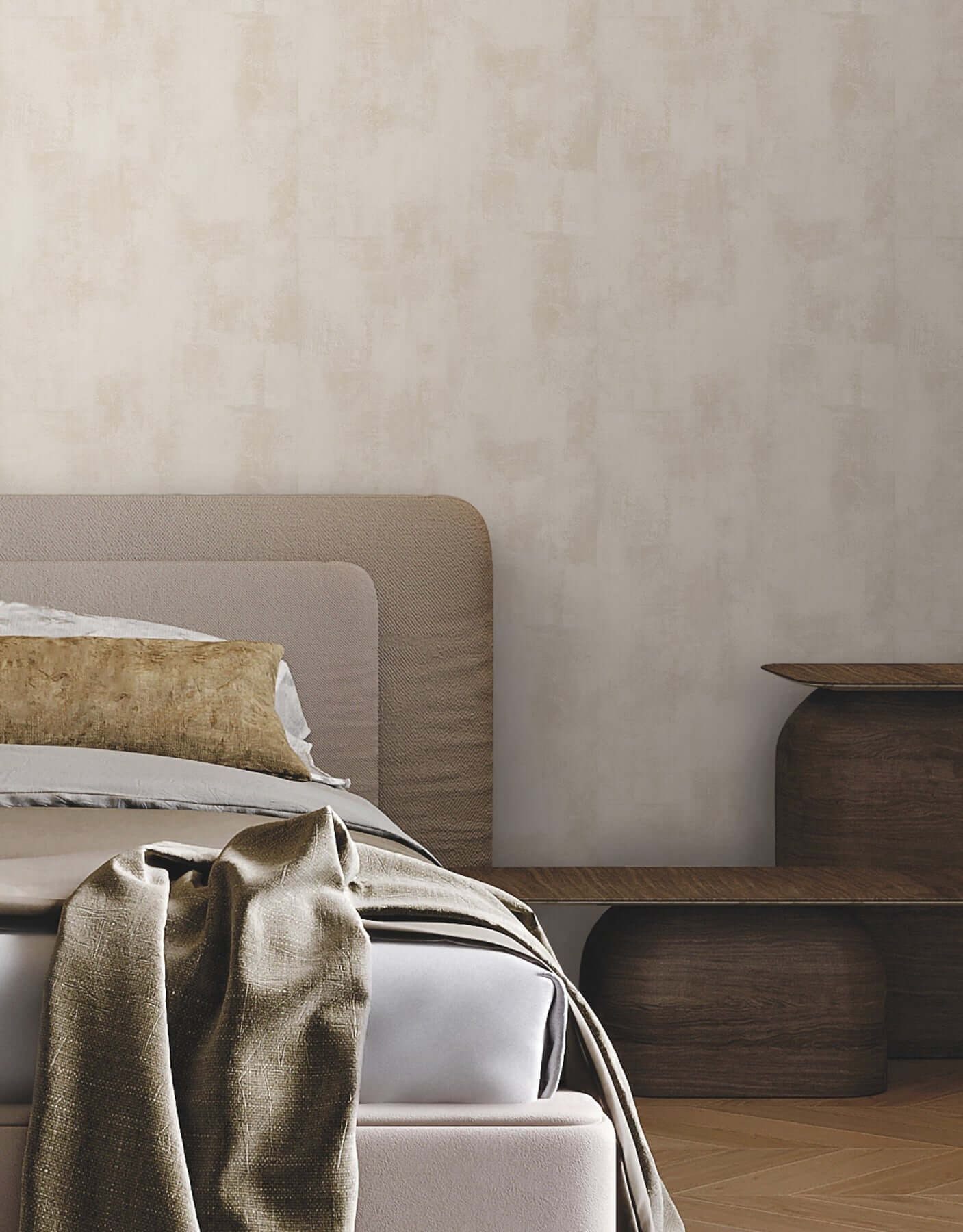Beige Italian Plaster wallpaper by York Wallcoverings SI14511 with soft pearlescent plaster texture, luxury vinyl non-woven material, warm neutral tones, and modern organic style for elegant interior feature walls and upscale home design.