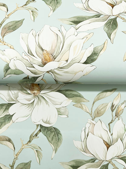 Candice Olson Decadence II Garden Jewels Spa Wallpaper – bold blue floral non‑woven wallcovering by York Wallcoverings, traditional botanical design ideal for accent walls, living room, powder room, bedroom.