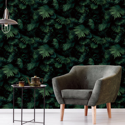 York Wallcoverings Arthouse Winona green fern wallpaper with detailed botanical leaf pattern, ideal for feature walls and nature-inspired home decor.