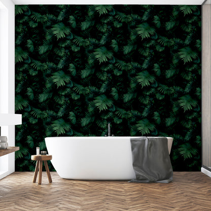 York Wallcoverings Arthouse Winona green fern wallpaper with detailed botanical leaf pattern, ideal for feature walls and nature-inspired home decor.