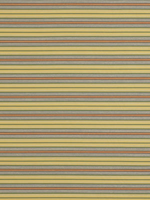 Horizontal striped fabric with yellow, olive green, orange and gray bands; lightweight woven textile.