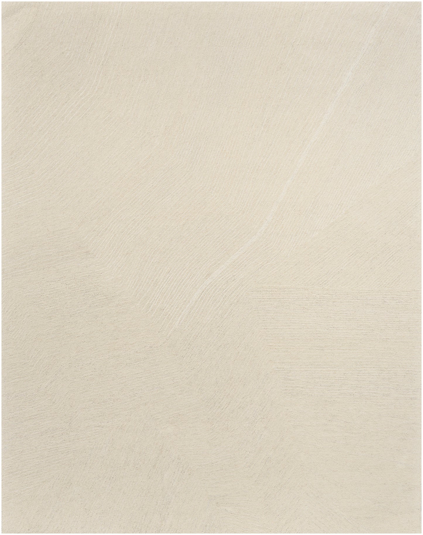 Cream beige rug with a subtle weave texture and a gentle diagonal crease.