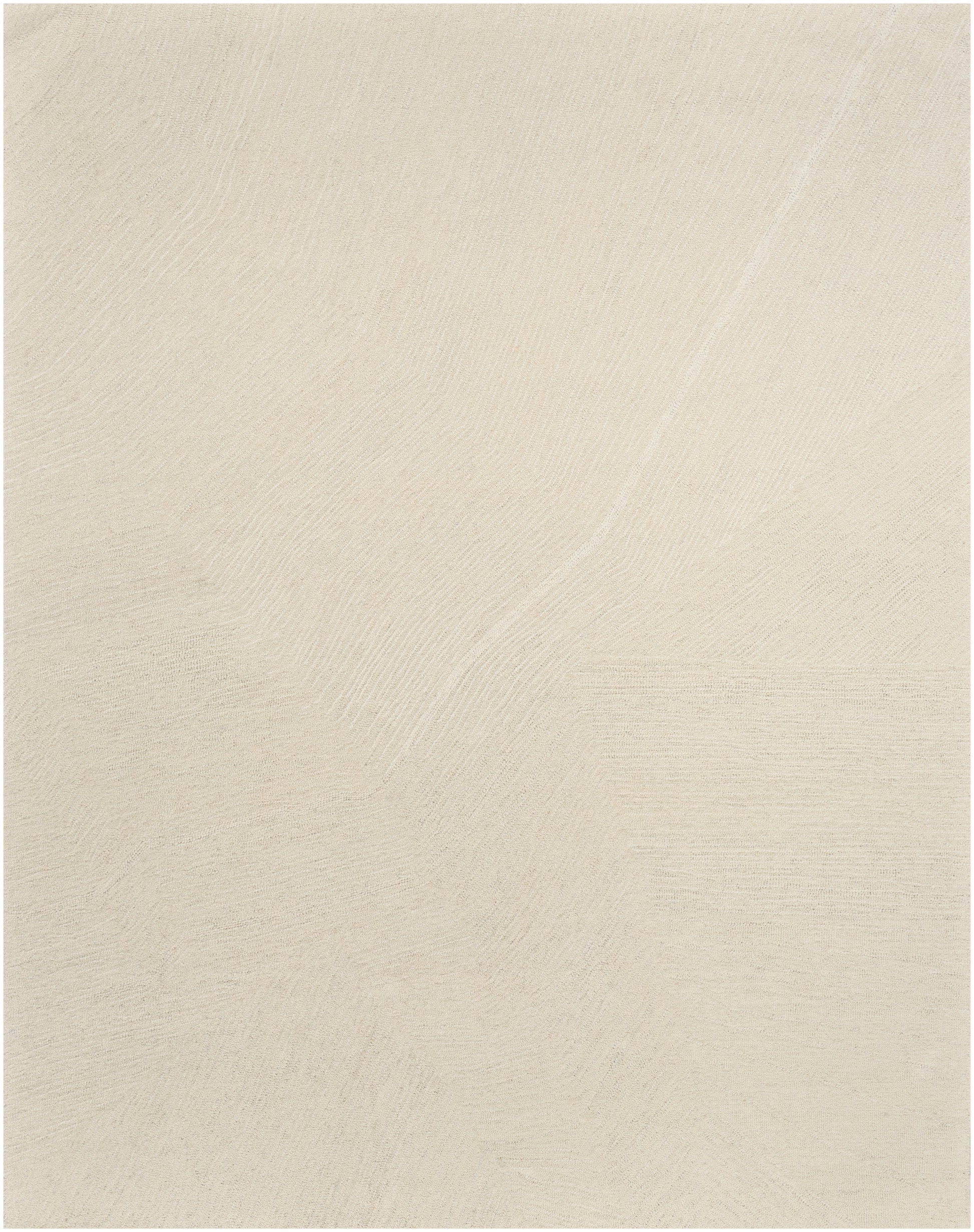 Cream beige rug with a subtle weave texture and a gentle diagonal crease.