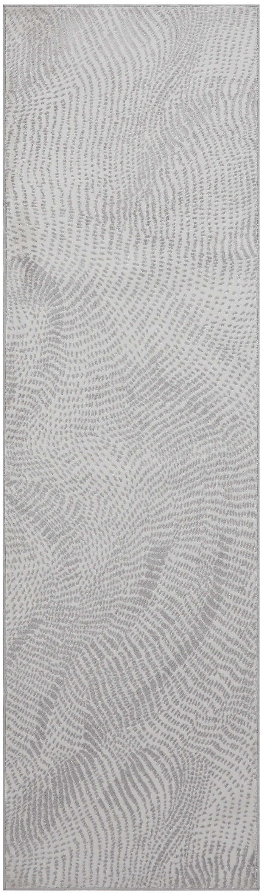 Light gray textured rug runner with a subtle ripple pattern.