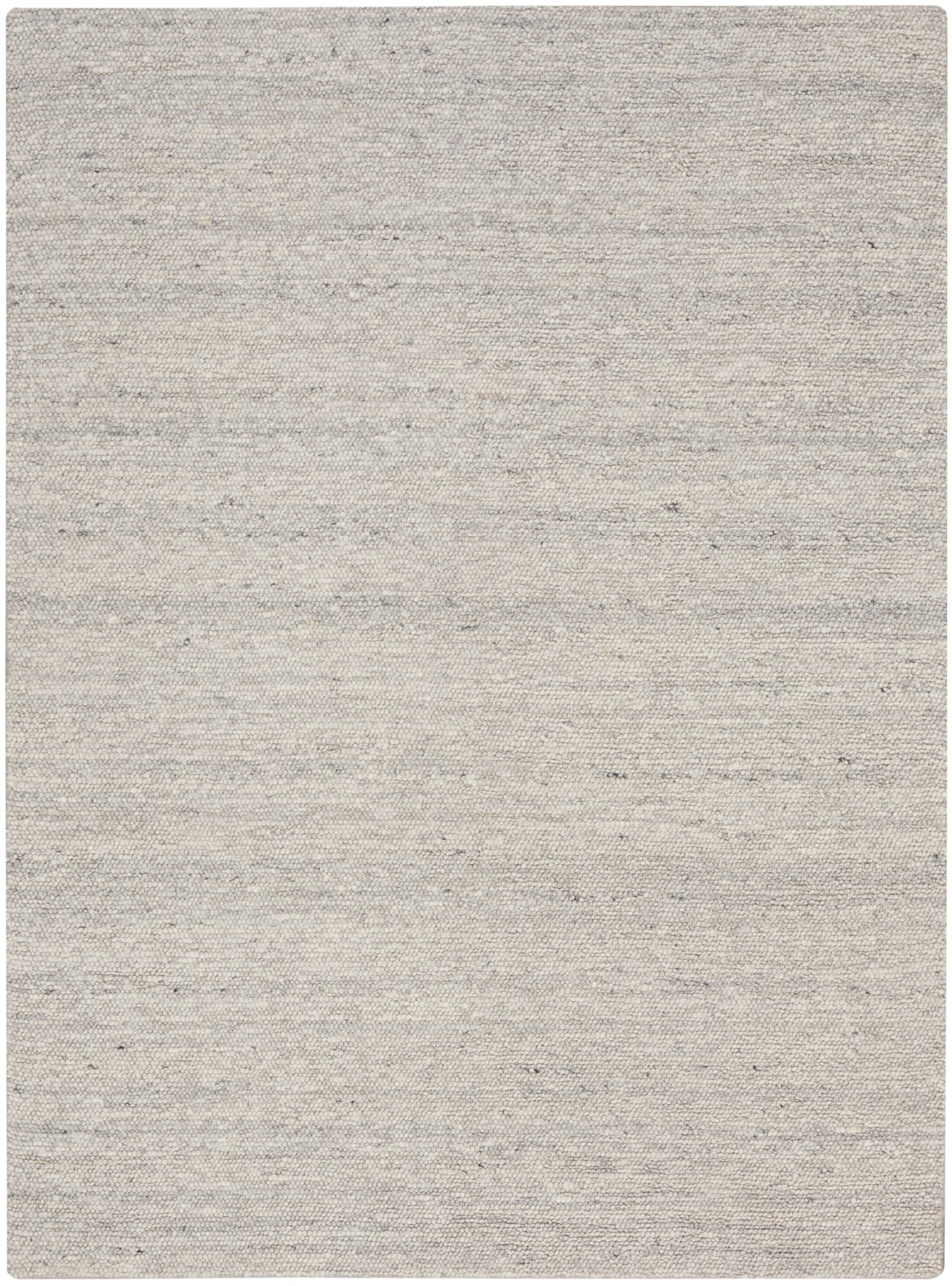 Light gray-beige woven area rug with subtle speckled texture; rectangular, neutral piece for living spaces.