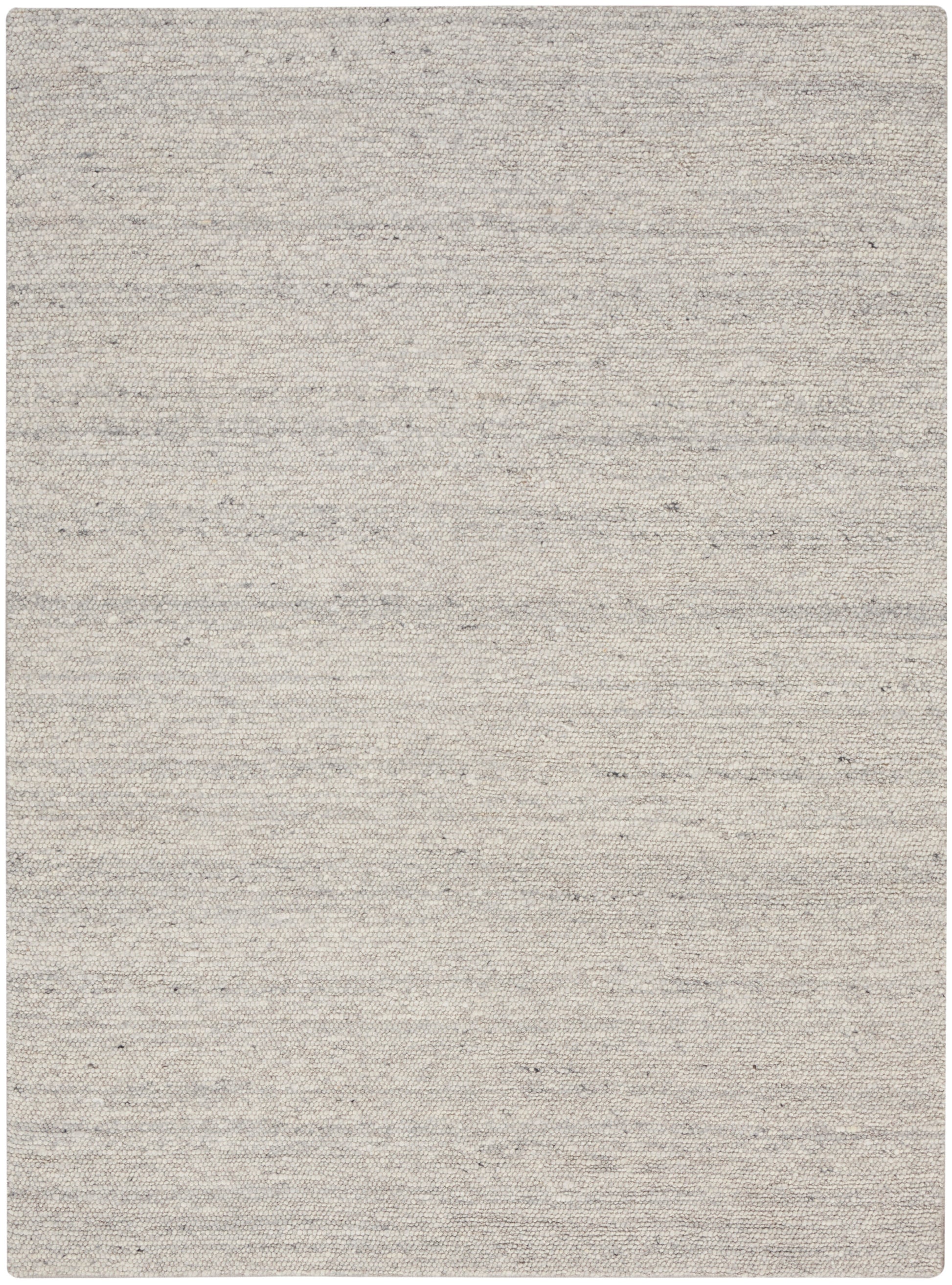 Light gray-beige woven area rug with subtle speckled texture; rectangular, neutral piece for living spaces.