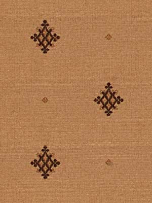 Tan woven upholstery fabric with small dark brown diamond lattice motifs.