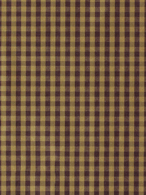 Brown and mustard gingham check upholstery fabric with a small square grid