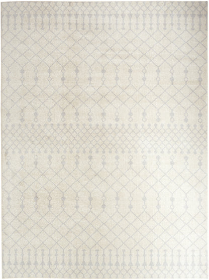 Cream area rug with a subtle pale gray geometric lattice pattern for modern decor.