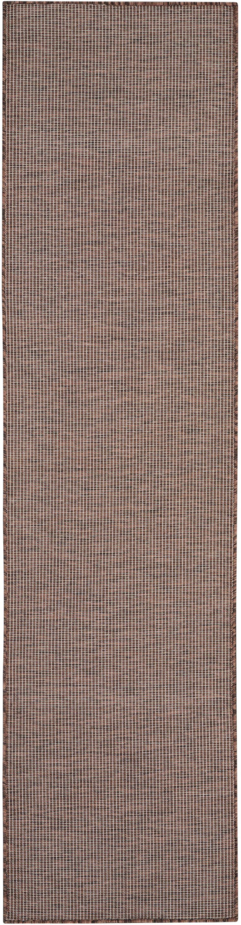 Brown woven rug runner with a subtle cream grid pattern; rectangular runner rug for hallway decor.