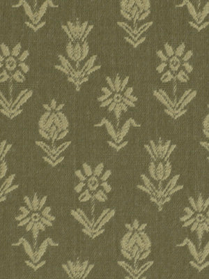 Tobacco-colored fabric with cream floral damask pattern; linen-like texture for upholstery.