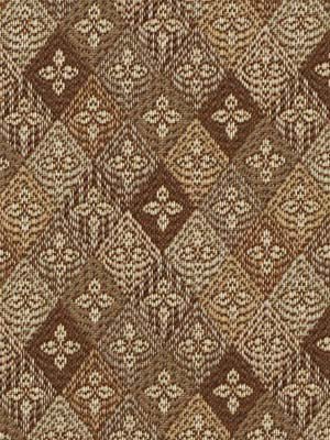 Brown diamond-pattern jacquard fabric in a tweed-like weave with small cream floral motifs.