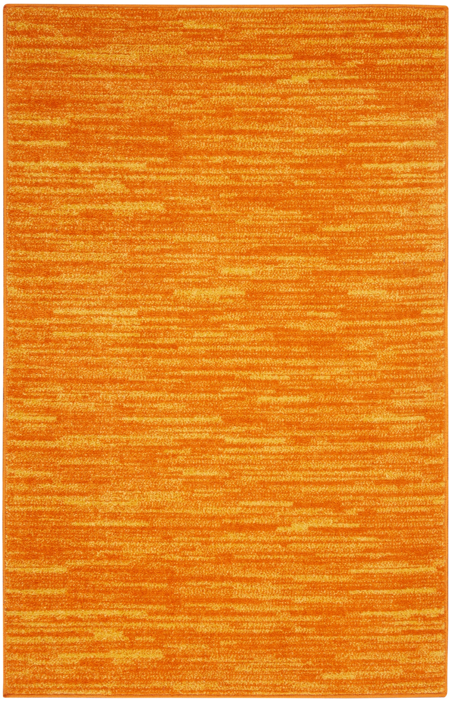 Orange textured rectangular outdoor rug with warm variegated orange tones and subtle horizontal streaks.