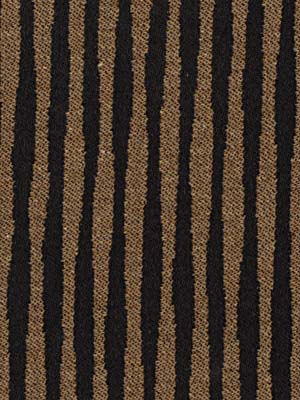 Woven tan upholstery fabric with bold black vertical stripes and a textured surface.