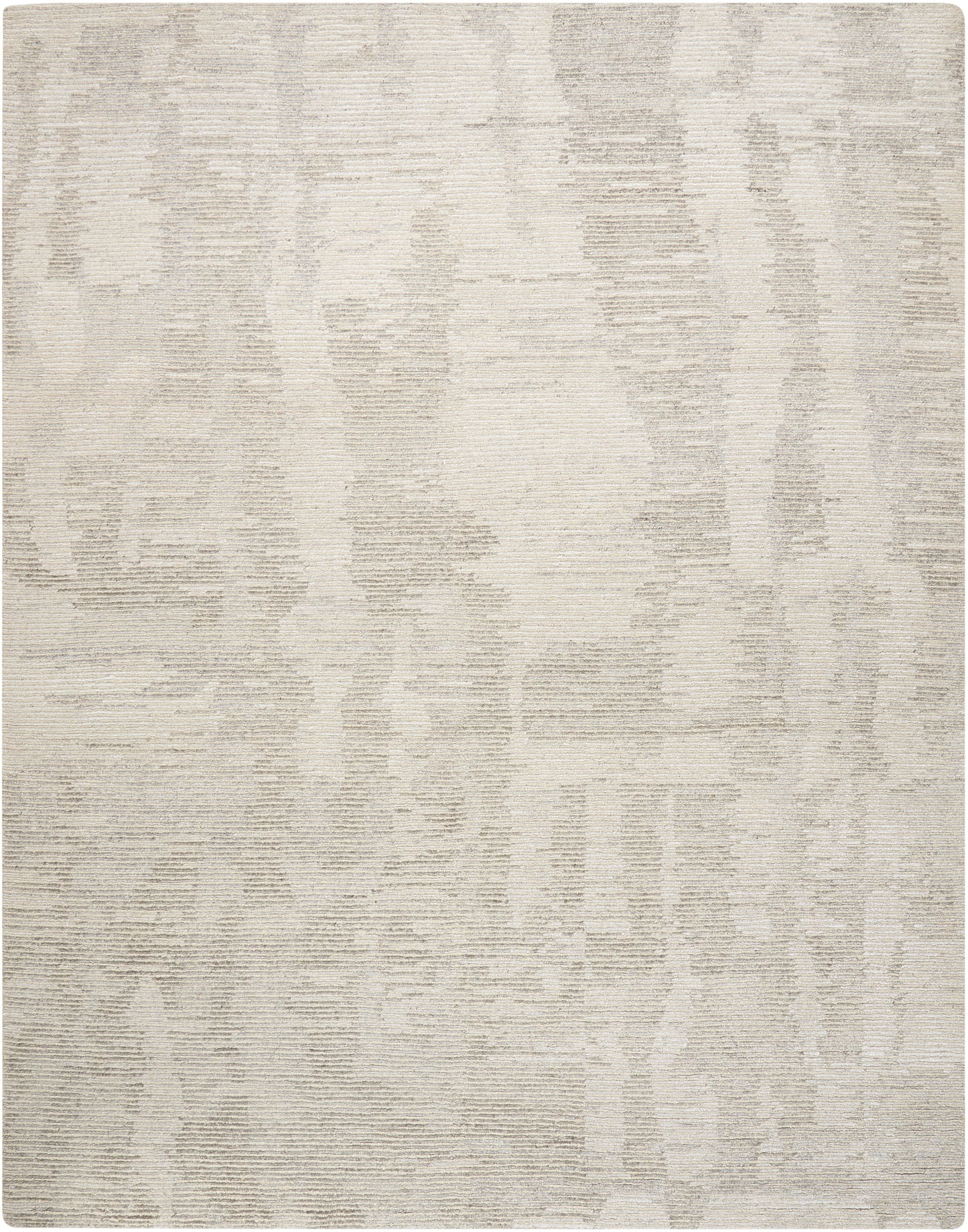 Cream textured area rug with subtle taupe abstract pattern & rectangular shape, soft woven texture for modern decor.
