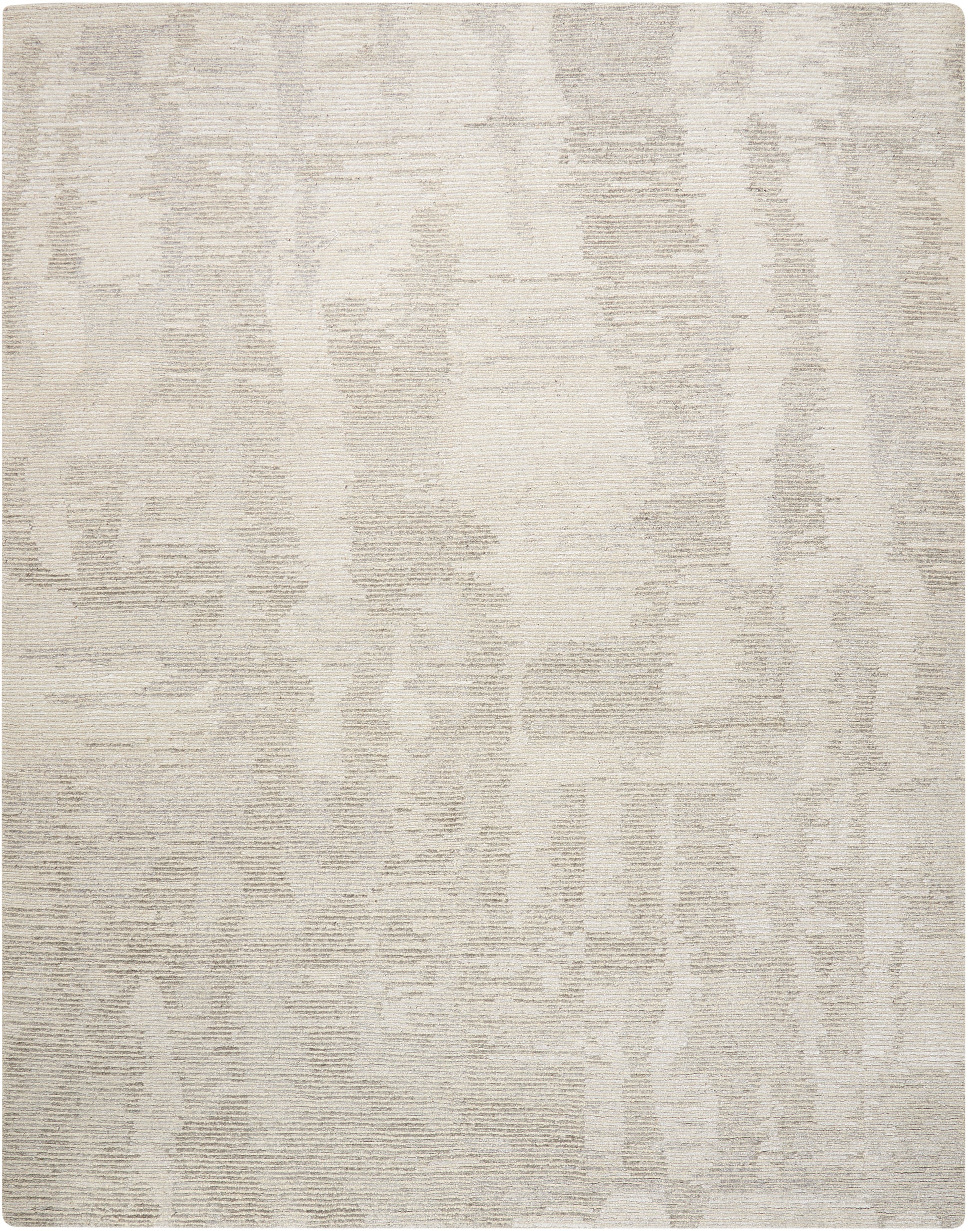 Cream textured area rug with subtle taupe abstract pattern & rectangular shape, soft woven texture for modern decor.