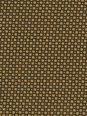 Black upholstery fabric with tiny gold circular motifs in a dense repeating pattern; elegant vintage textile.