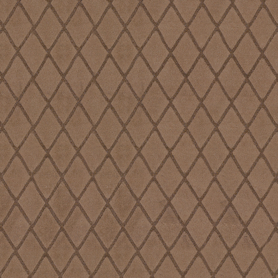 Brown upholstery fabric with a subtle diamond lattice pattern in darker brown; suede-like texture.