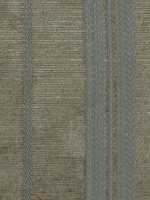 Woven upholstery fabric in earthy brown with blue-gray vertical stripes and subtle ribbed texture.