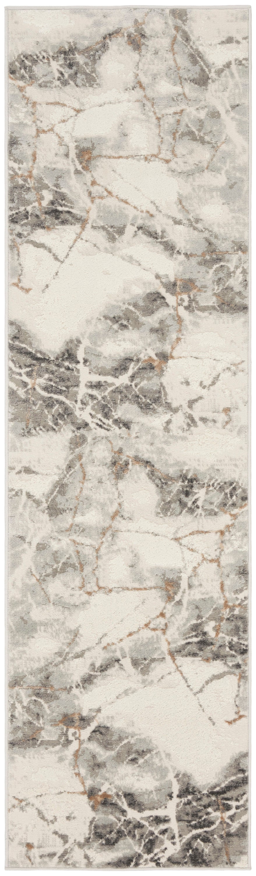 Ivory marble-look rug runner with gray veining; ideal for hallways or entryways.