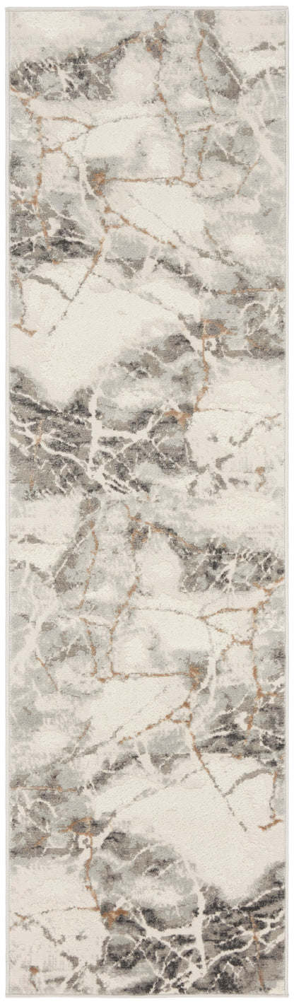 Ivory marble-look rug runner with gray veining; ideal for hallways or entryways.