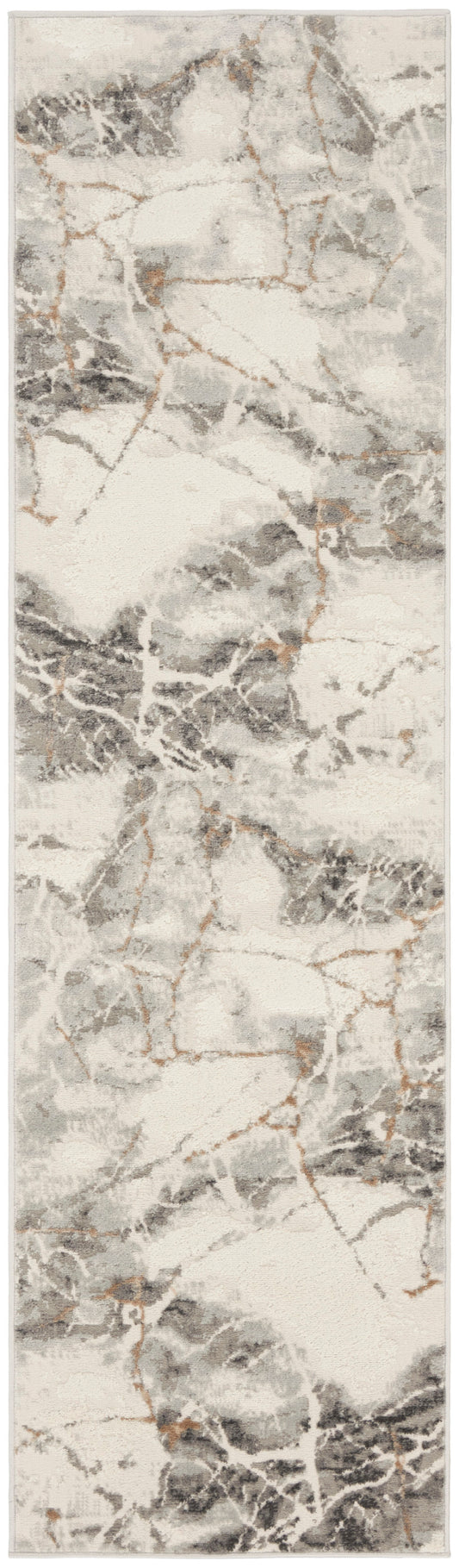 Ivory marble-look rug runner with gray veining; ideal for hallways or entryways.