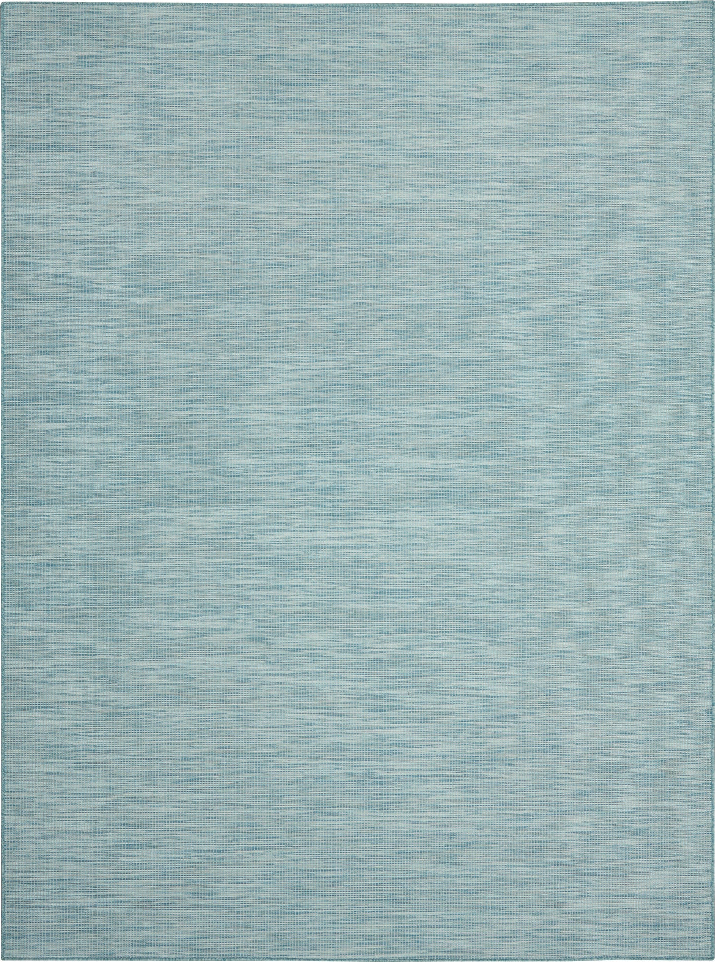 Light blue woven rug with subtle heather texture and a thin darker blue border.
