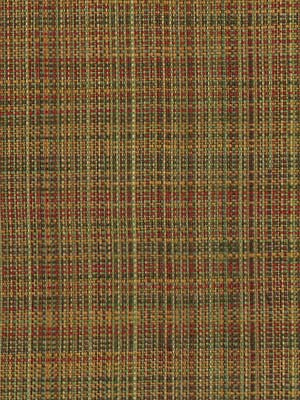 Brown plaid tweed fabric with olive, gold, and red threads; textured woven upholstery fabric.