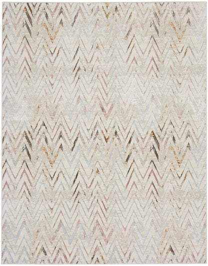 8’ x 10’ contemporary multicolor abstract area rug with shimmering accents; jewel-tone modern glam design; suitable for living room, dining room, or bedroom décor.
