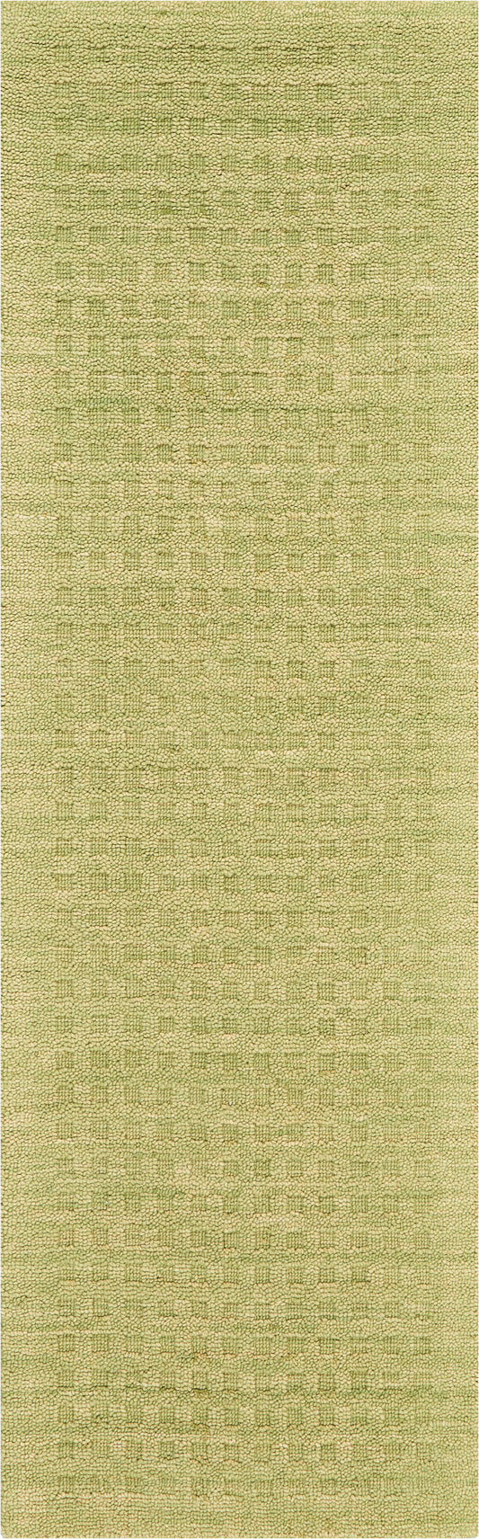Close-up of lime-green loop-pile rug texture; soft woven fabric with tight uniform loops for casual home décor.