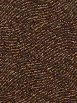 Brown and amber wavy striped upholstery fabric with a dotted pattern.