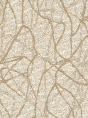Beige fabric with taupe abstract looping line pattern and linen-like texture.