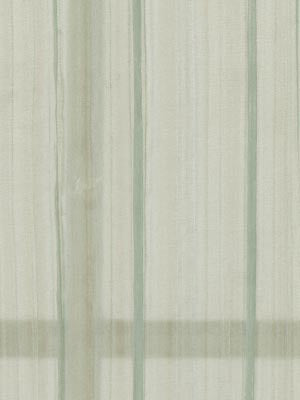 Cream fabric with pale green vertical stripes and a linen-like texture, suitable for curtains.