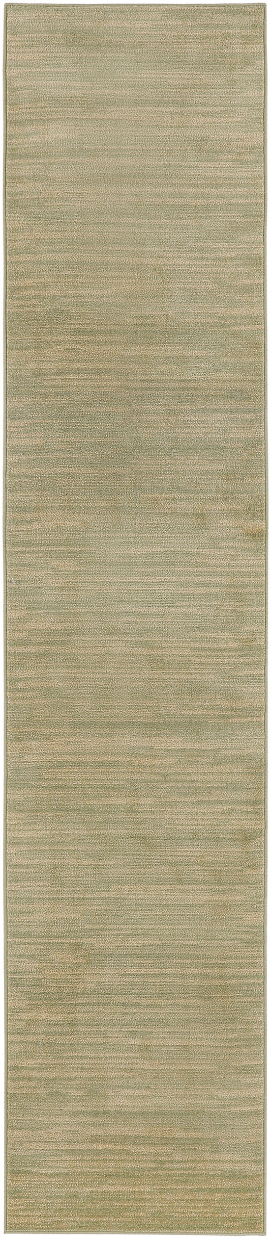 Beige woven outdoor runner rug with subtle heather texture and light border.