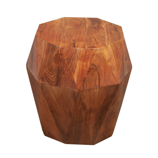 Bon 22 Inch Artisanal End Side Table, Multifaceted Solid Acacia Wood,
