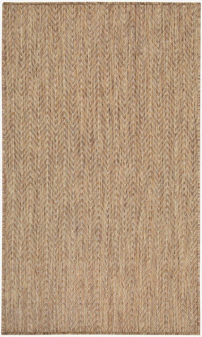 Rectangular natural jute rug with beige and brown chevron zigzag pattern, flatwoven, 3' x 5'.